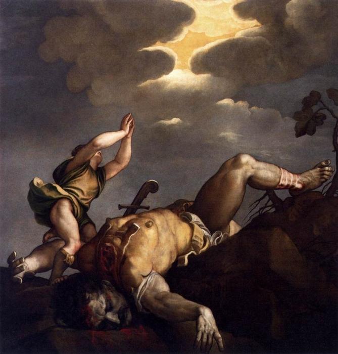 Bijbelse helden David en Goliath. gevecht
